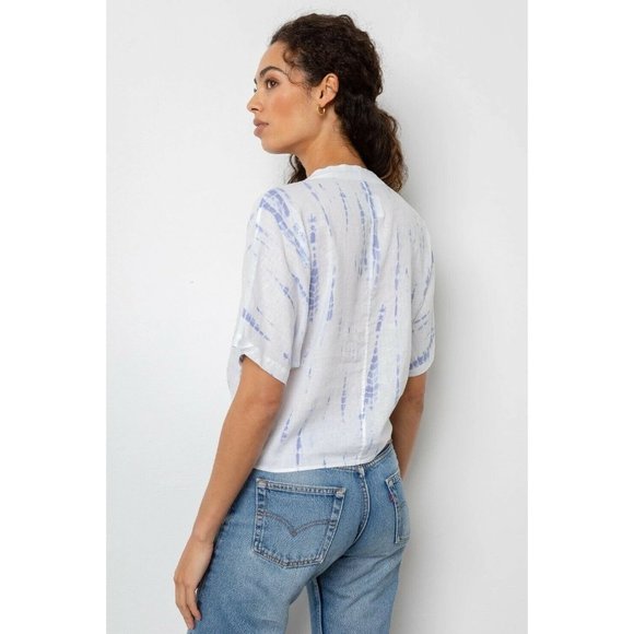 Rails Thea Blouse Cloud Tie Dye White Blue Linen M - Picture 5 of 6